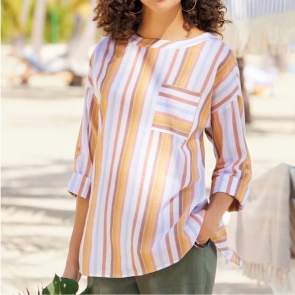 Soft Surroundings Tops - Soft Surroundings Women's Top Size Medium Multicolor Striped Cottagecore Casual‎